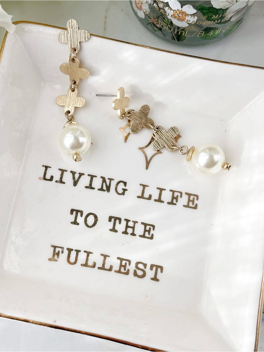 Park Lane Sunray Matte Gold Earrings with Ivory Pearl Drops